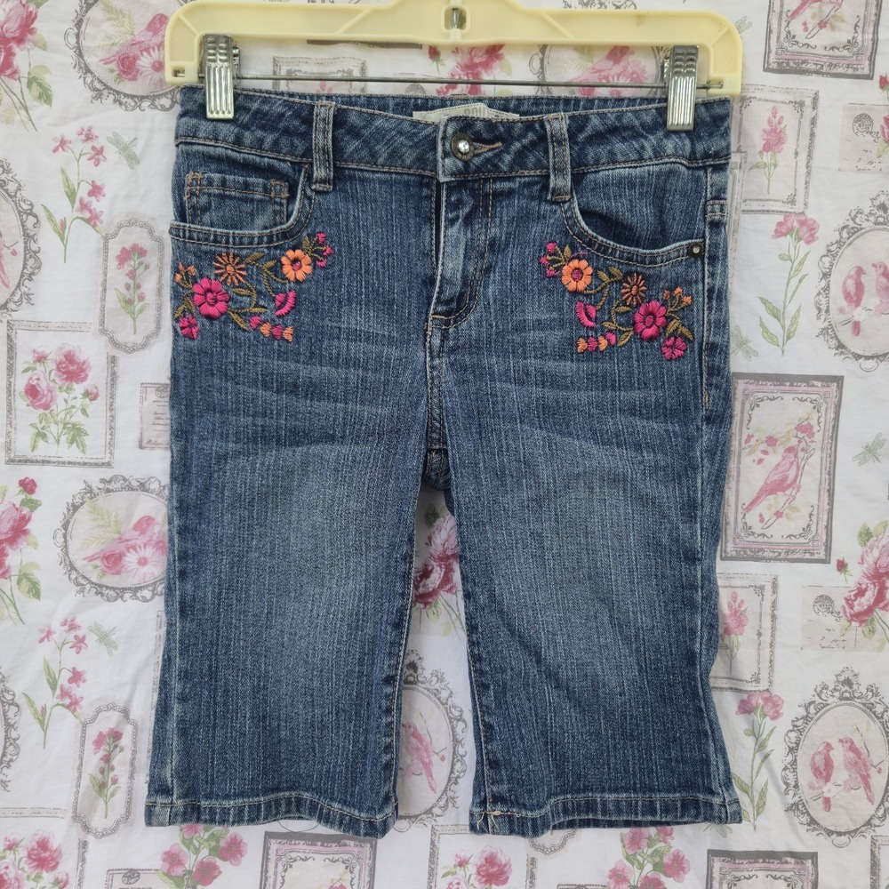 Vintage Y2K Route 66 Denim Bermuda Shorts Embroidered Adjustable Youth Girl's 12